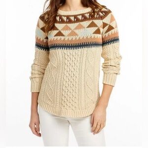 LL Bean Signature Fisherman Tunic‎ Sweater Womens XS Chunky Cable Knit Stripes